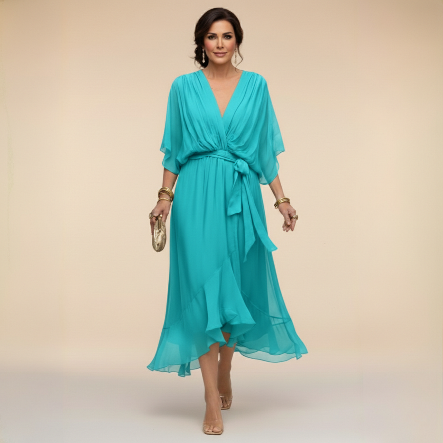 Elina - Vestido de chiffon con escote en V
