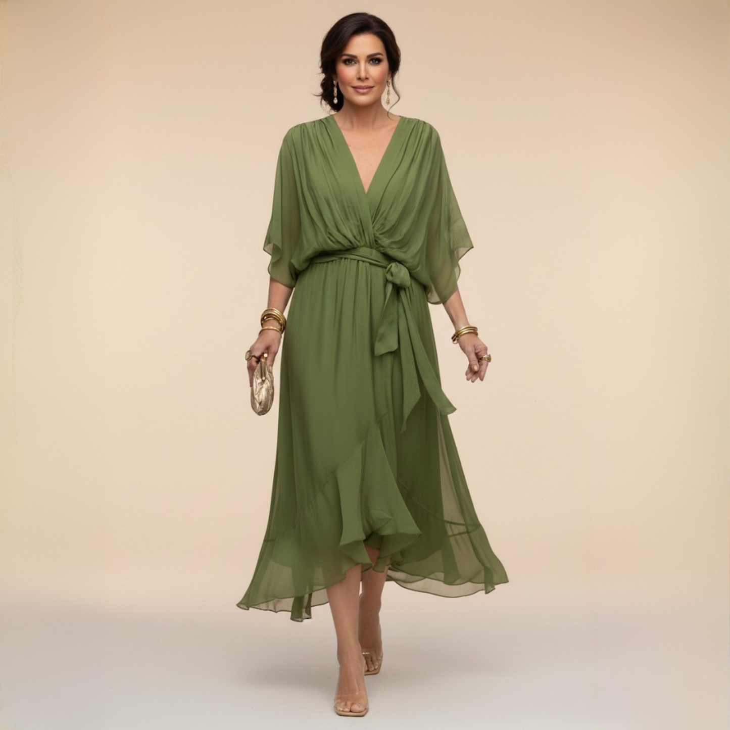 Elina - Vestido de chiffon con escote en V