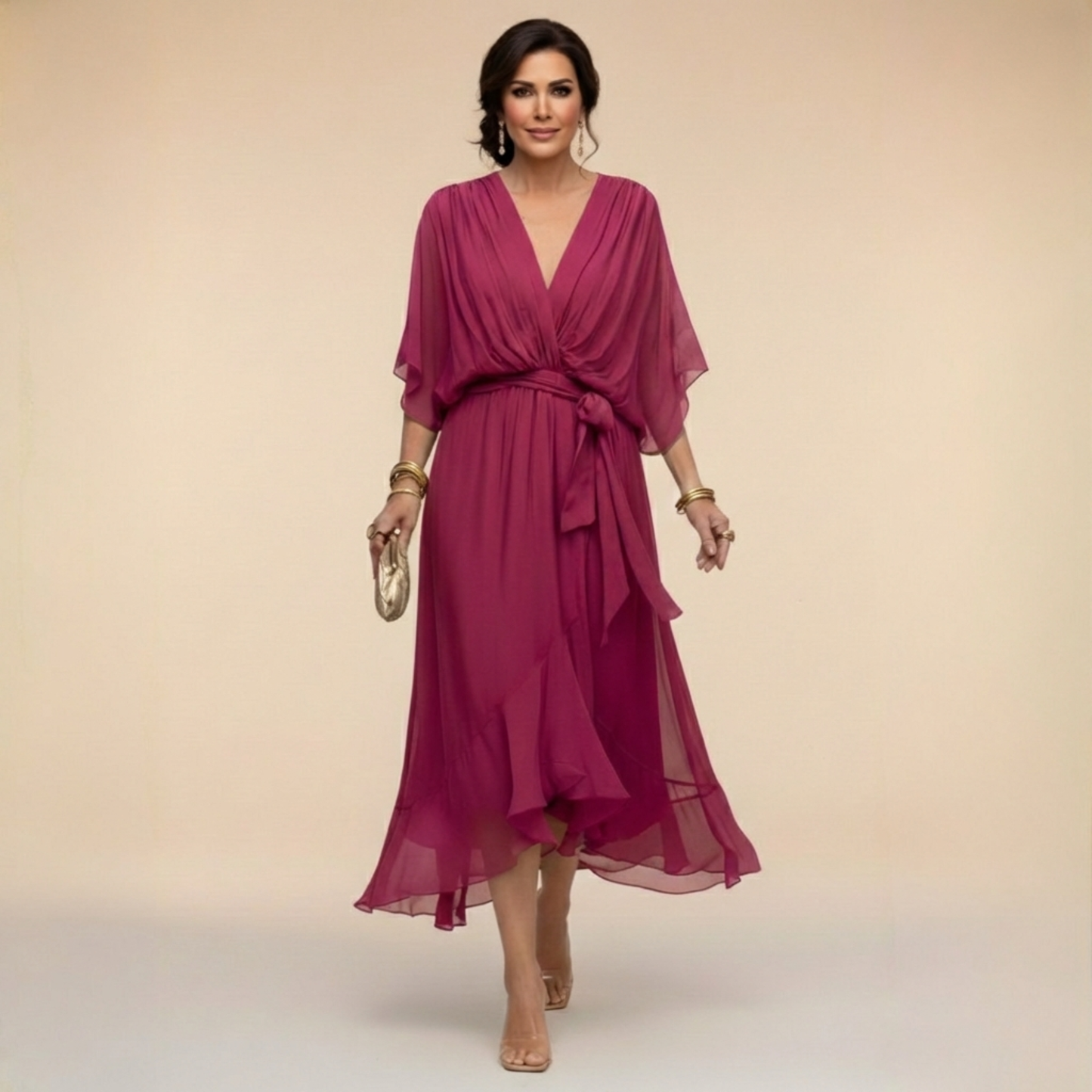 Elina - Vestido de chiffon con escote en V