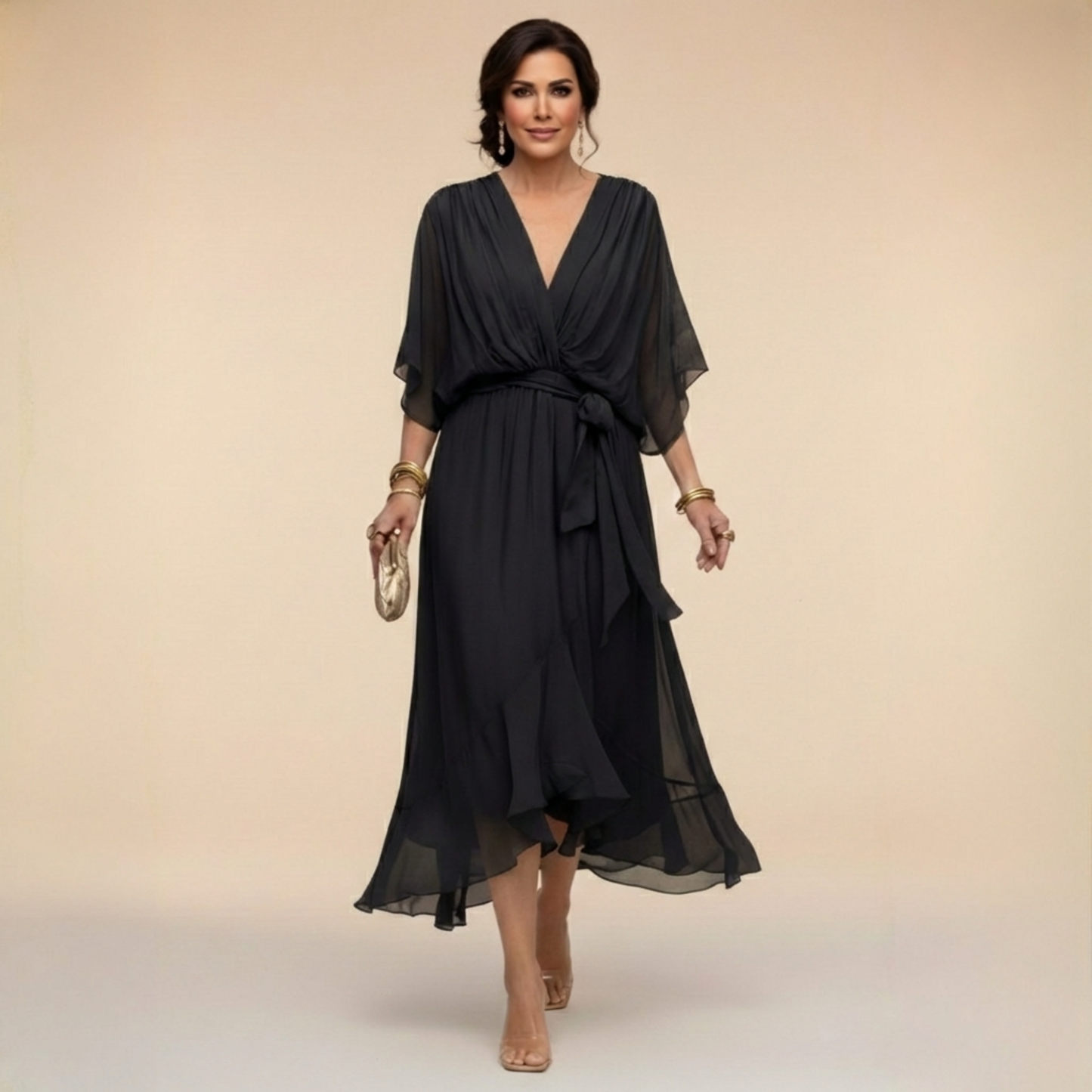 Elina - Vestido de chiffon con escote en V