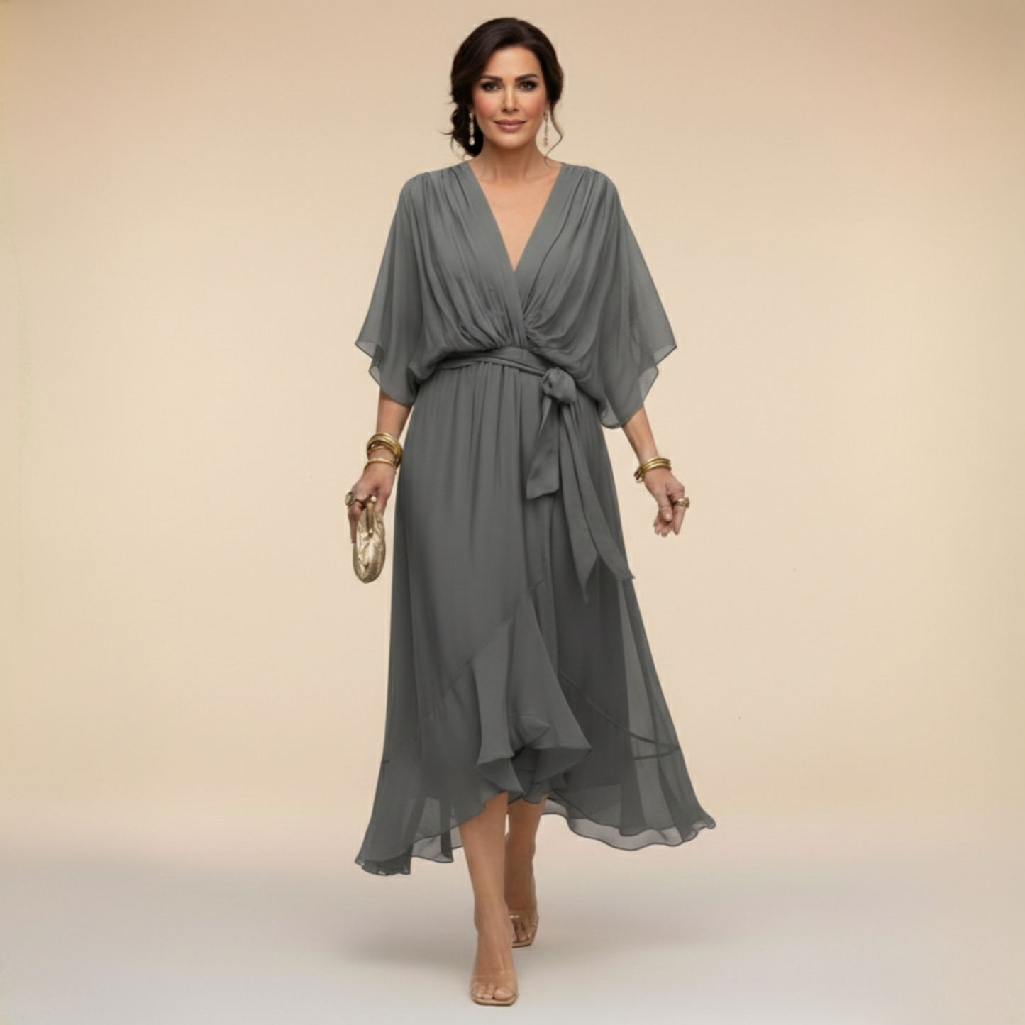 Elina - Vestido de chiffon con escote en V