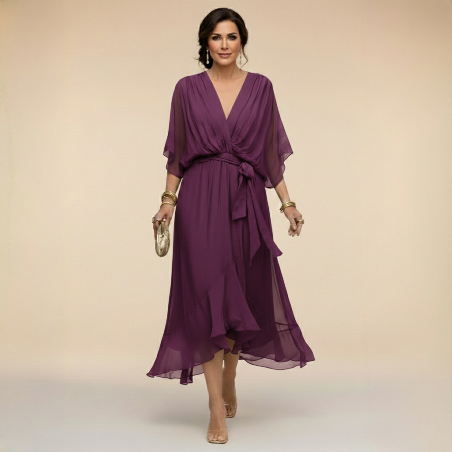 Elina - Vestido de chiffon con escote en V