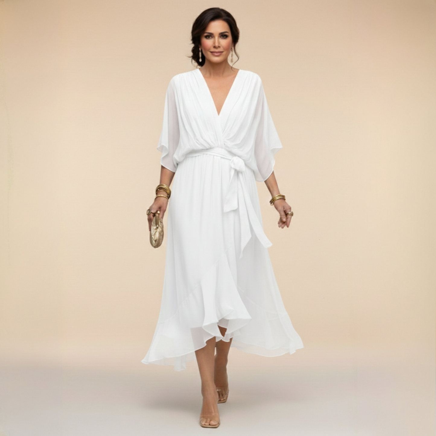 Elina - Vestido de chiffon con escote en V