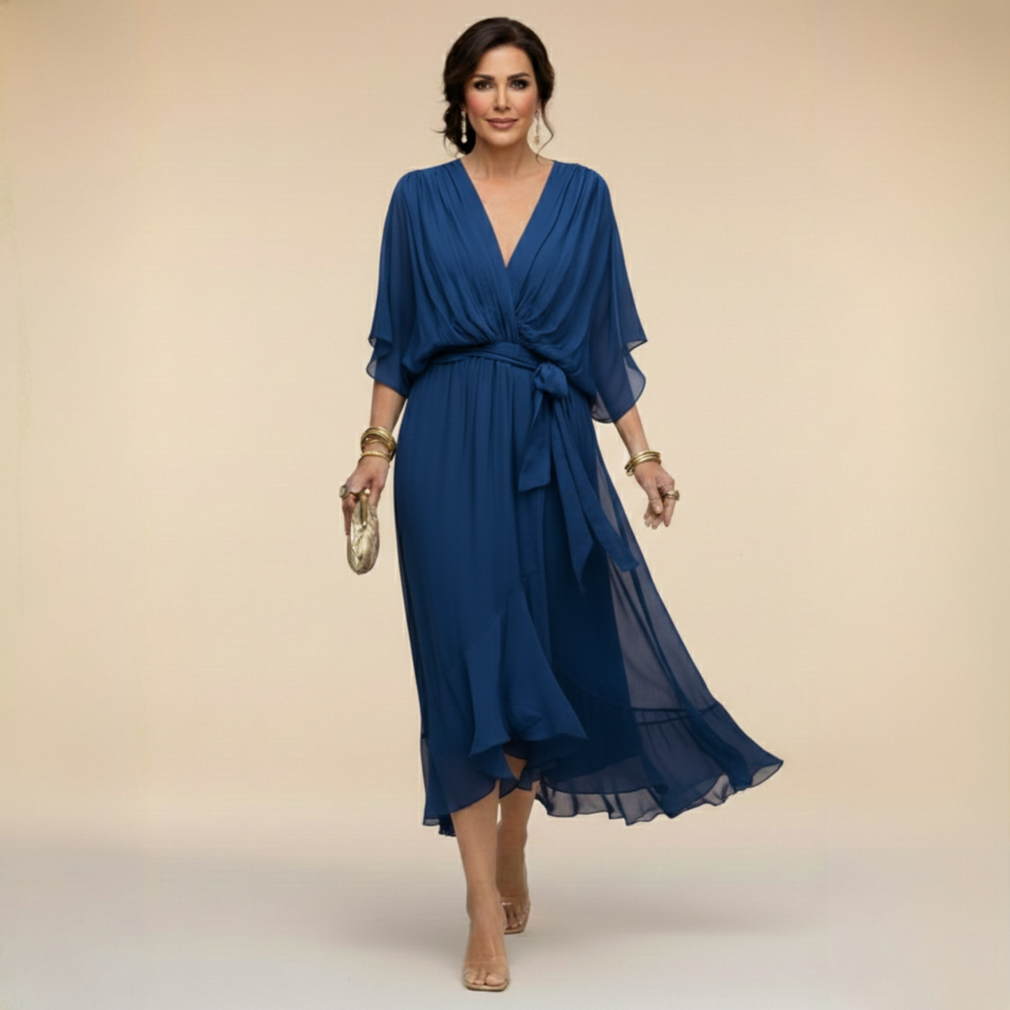 Elina - Vestido de chiffon con escote en V