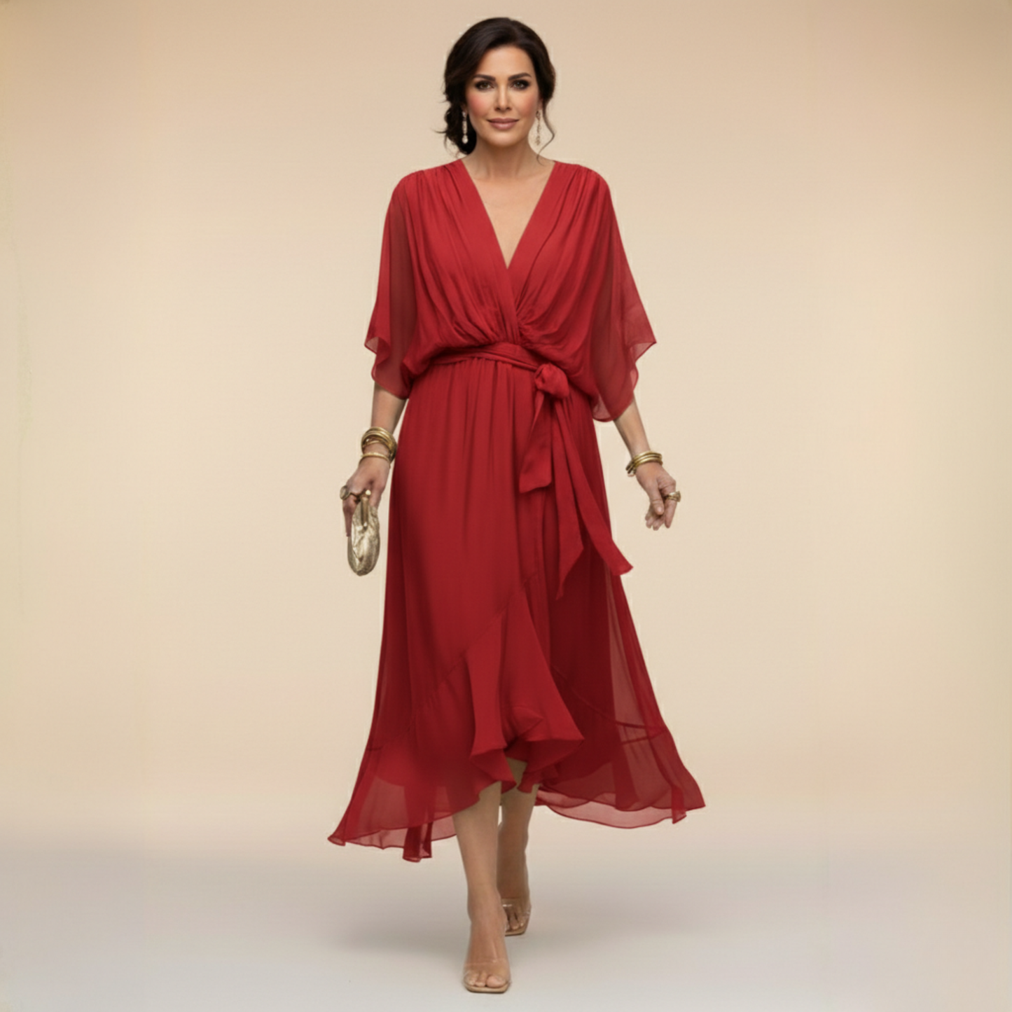 Elina - Vestido de chiffon con escote en V