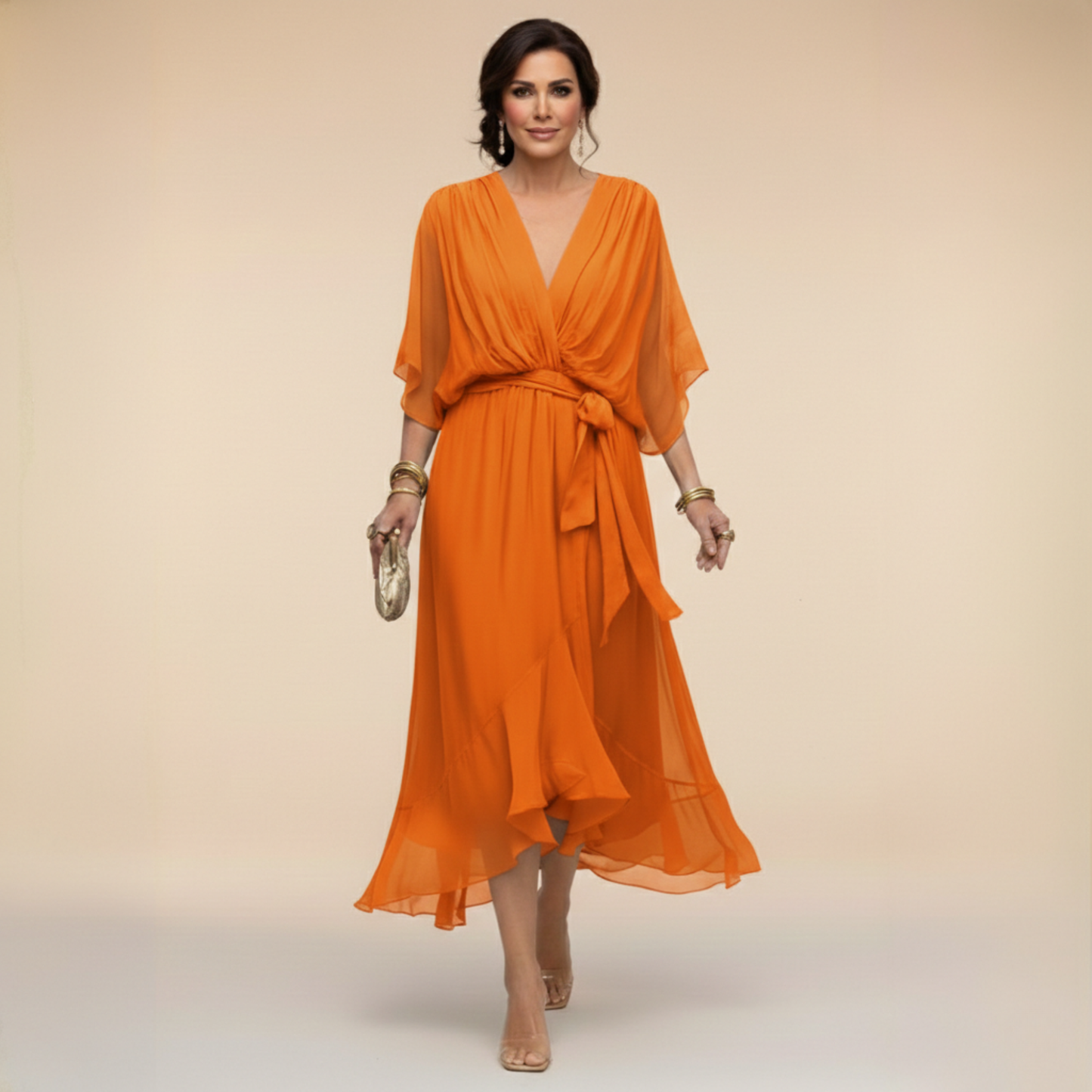 Elina - Vestido de chiffon con escote en V